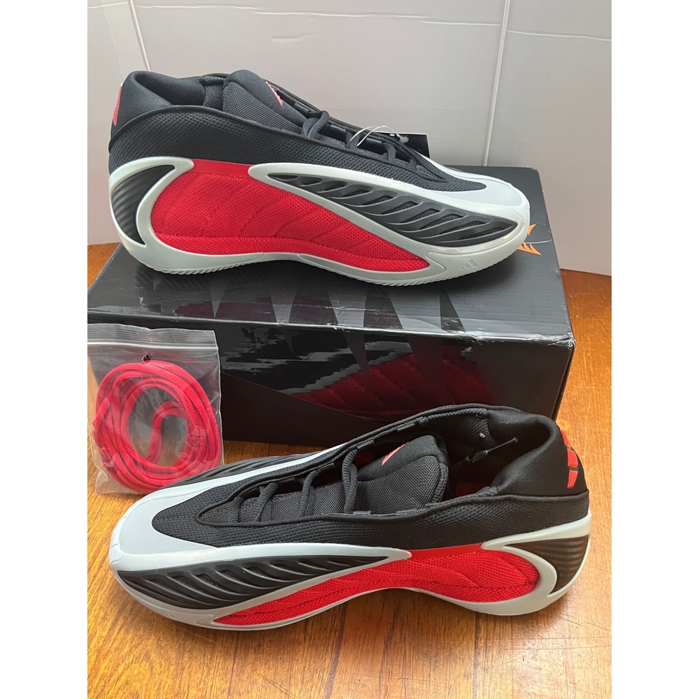 Adidas Anthony Edwards 2 Basketball Shoes Silver Black Red JQ9497 Mens 8.5